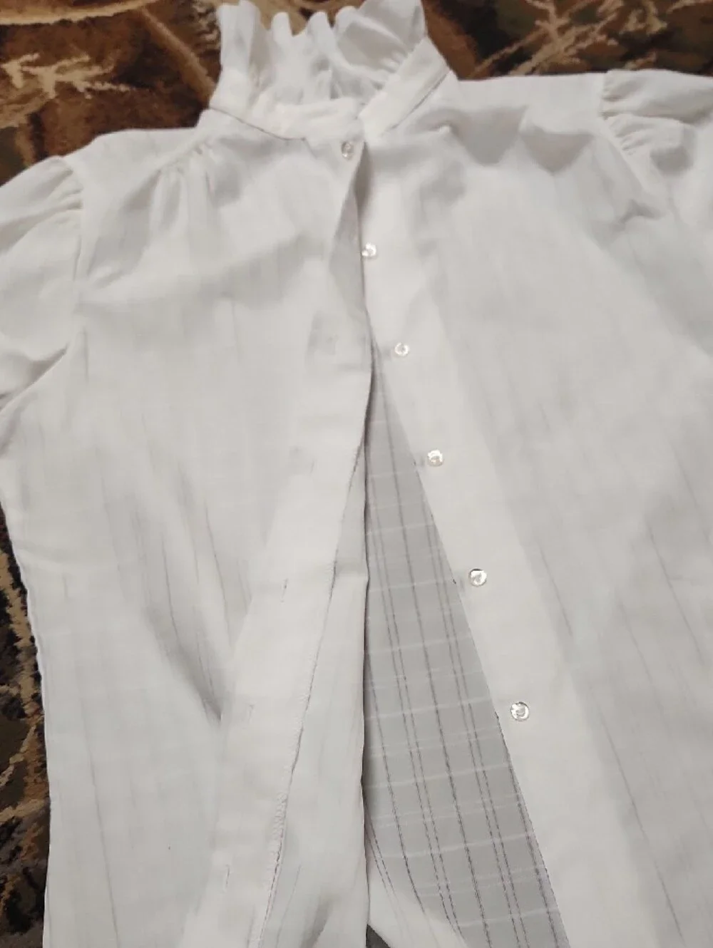 Vintage Ruffled High-Neck White Button-Down Blouse - Picture 11 of 12
